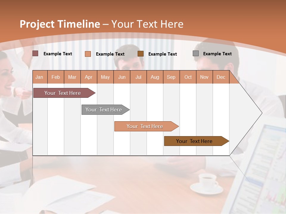 Portrait Of Four Professionals Sitting At The Table And Discussing A Business Idea In The Office PowerPoint Template