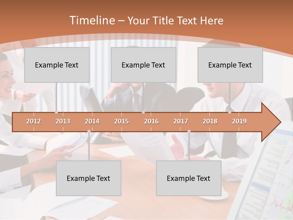 Portrait Of Four Professionals Sitting At The Table And Discussing A Business Idea In The Office PowerPoint Template