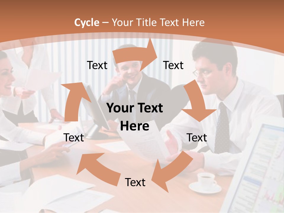 Portrait Of Four Professionals Sitting At The Table And Discussing A Business Idea In The Office PowerPoint Template