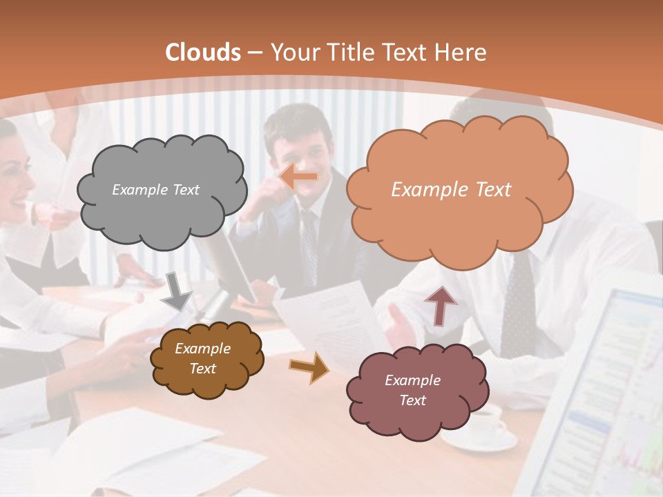 Portrait Of Four Professionals Sitting At The Table And Discussing A Business Idea In The Office PowerPoint Template