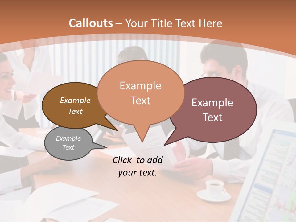 Portrait Of Four Professionals Sitting At The Table And Discussing A Business Idea In The Office PowerPoint Template
