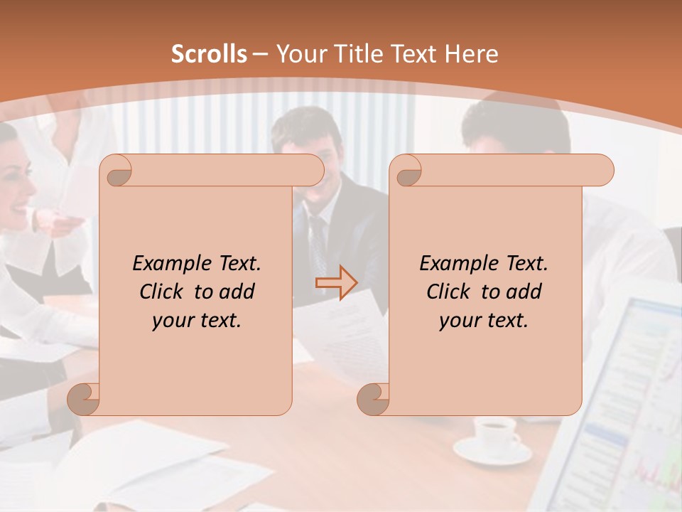 Portrait Of Four Professionals Sitting At The Table And Discussing A Business Idea In The Office PowerPoint Template