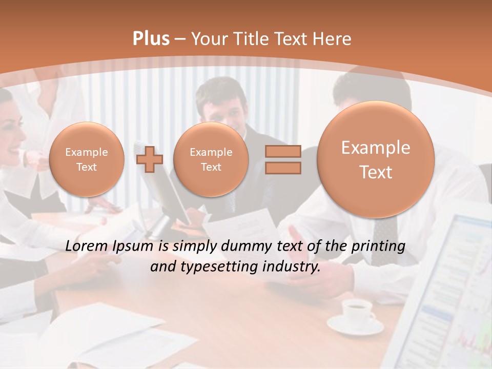 Portrait Of Four Professionals Sitting At The Table And Discussing A Business Idea In The Office PowerPoint Template