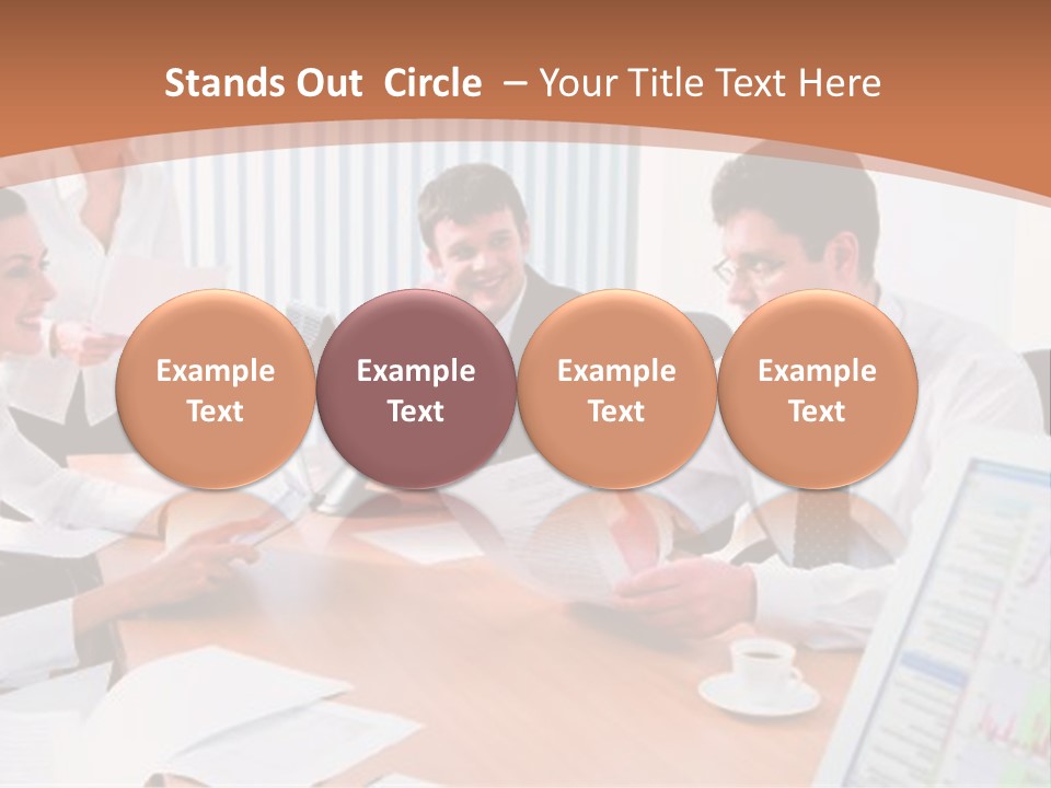 Portrait Of Four Professionals Sitting At The Table And Discussing A Business Idea In The Office PowerPoint Template