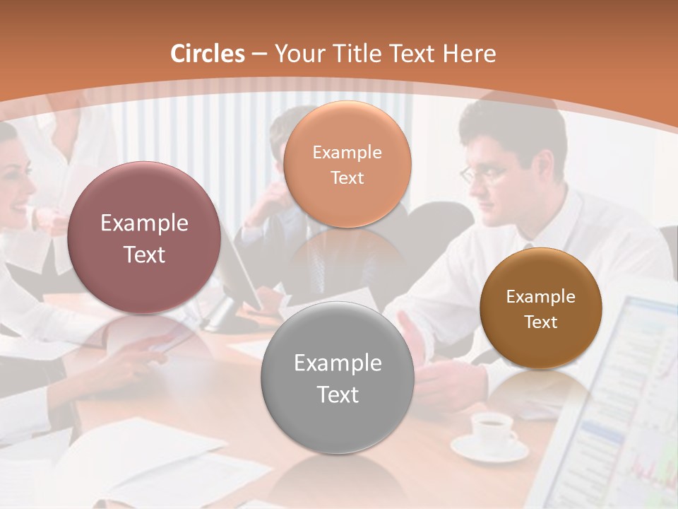 Portrait Of Four Professionals Sitting At The Table And Discussing A Business Idea In The Office PowerPoint Template