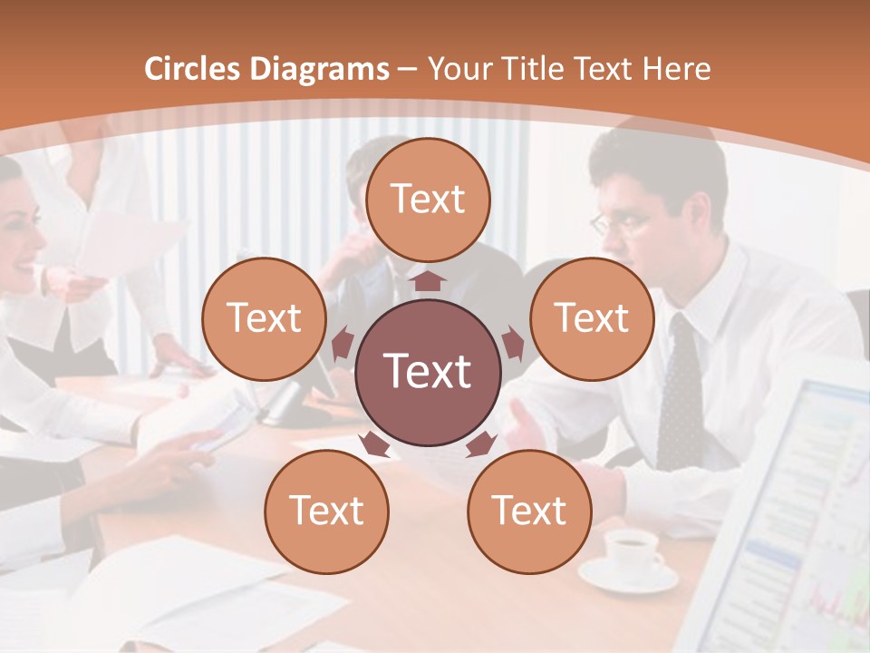 Portrait Of Four Professionals Sitting At The Table And Discussing A Business Idea In The Office PowerPoint Template