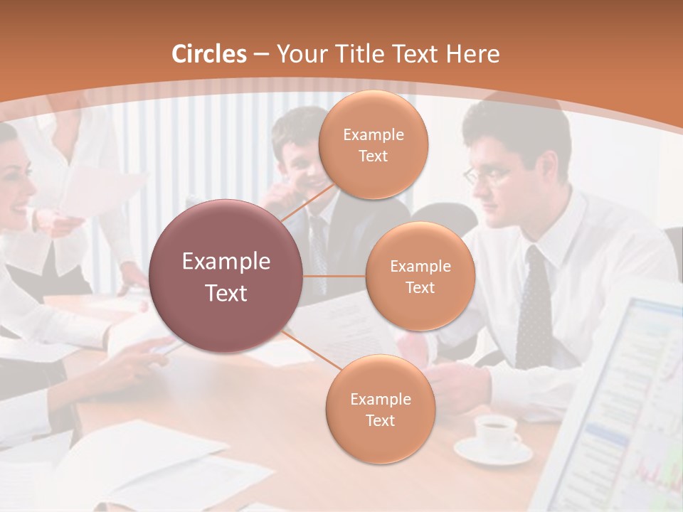 Portrait Of Four Professionals Sitting At The Table And Discussing A Business Idea In The Office PowerPoint Template