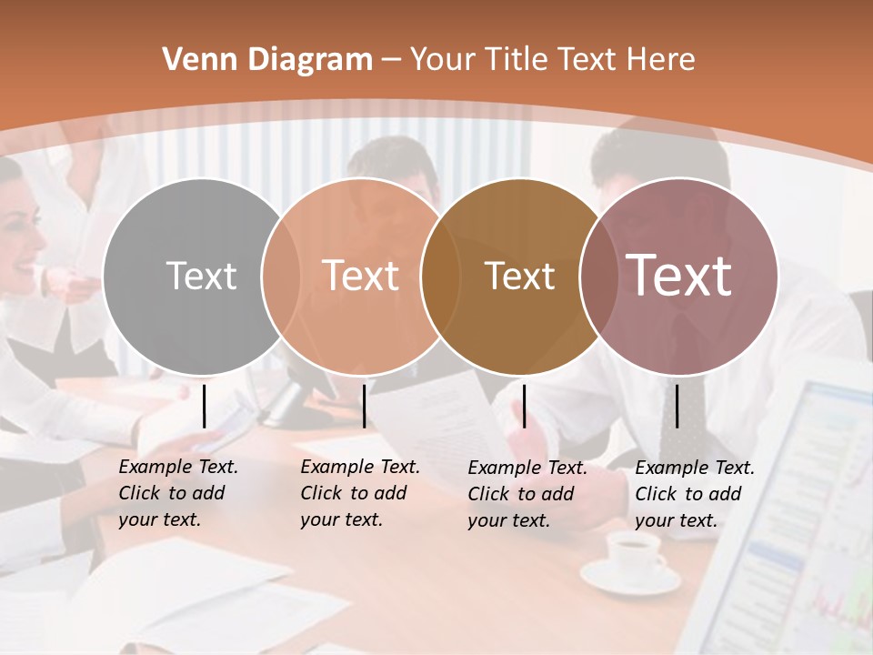 Portrait Of Four Professionals Sitting At The Table And Discussing A Business Idea In The Office PowerPoint Template