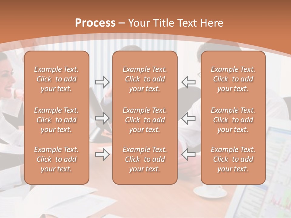 Portrait Of Four Professionals Sitting At The Table And Discussing A Business Idea In The Office PowerPoint Template