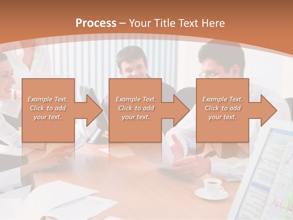 Portrait Of Four Professionals Sitting At The Table And Discussing A Business Idea In The Office PowerPoint Template
