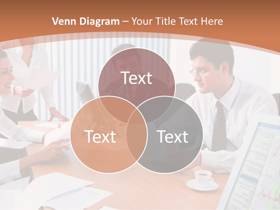 Portrait Of Four Professionals Sitting At The Table And Discussing A Business Idea In The Office PowerPoint Template