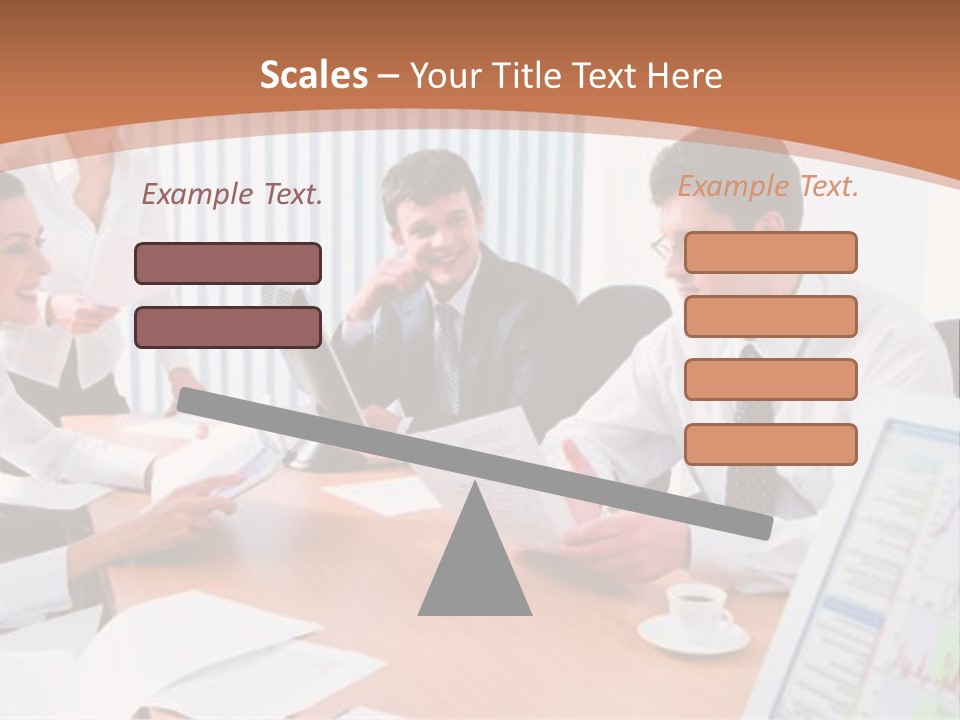 Portrait Of Four Professionals Sitting At The Table And Discussing A Business Idea In The Office PowerPoint Template