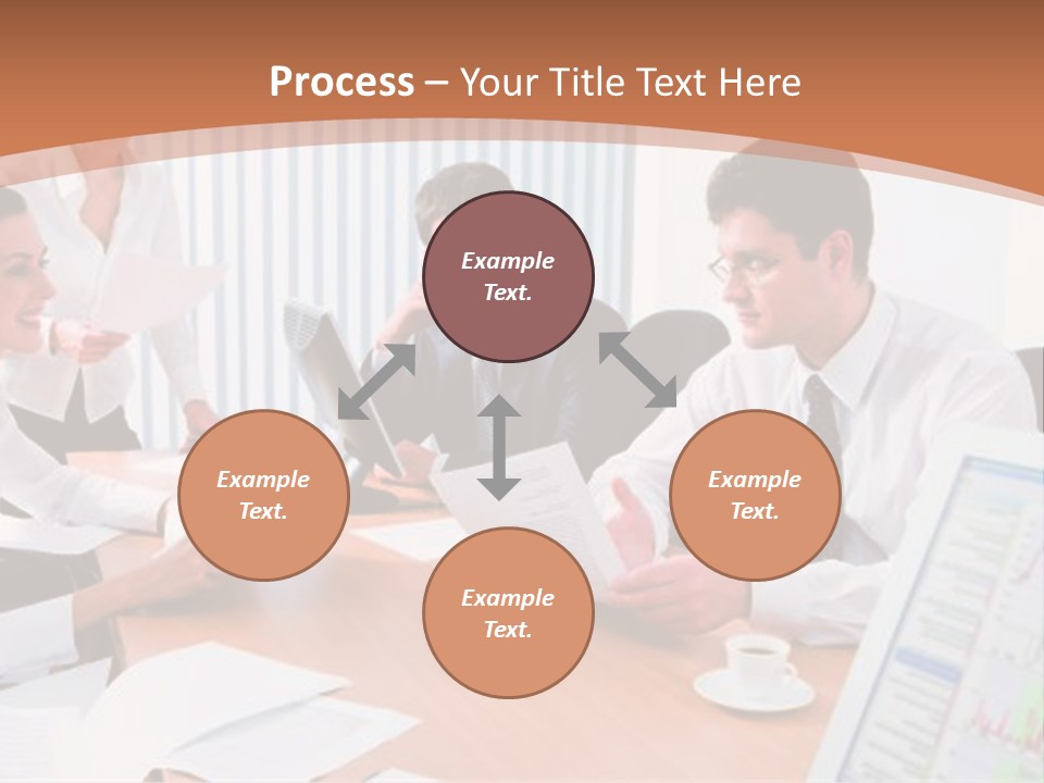 Portrait Of Four Professionals Sitting At The Table And Discussing A Business Idea In The Office PowerPoint Template