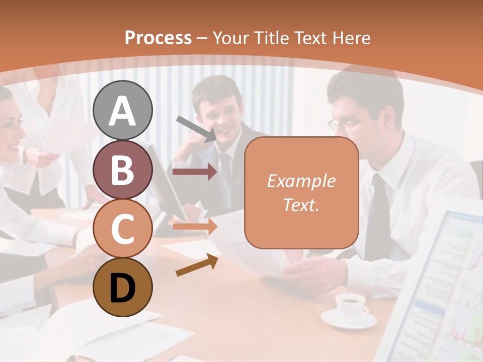 Portrait Of Four Professionals Sitting At The Table And Discussing A Business Idea In The Office PowerPoint Template