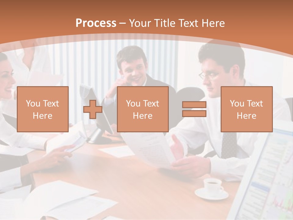 Portrait Of Four Professionals Sitting At The Table And Discussing A Business Idea In The Office PowerPoint Template