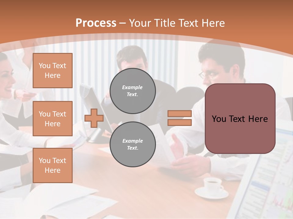 Portrait Of Four Professionals Sitting At The Table And Discussing A Business Idea In The Office PowerPoint Template