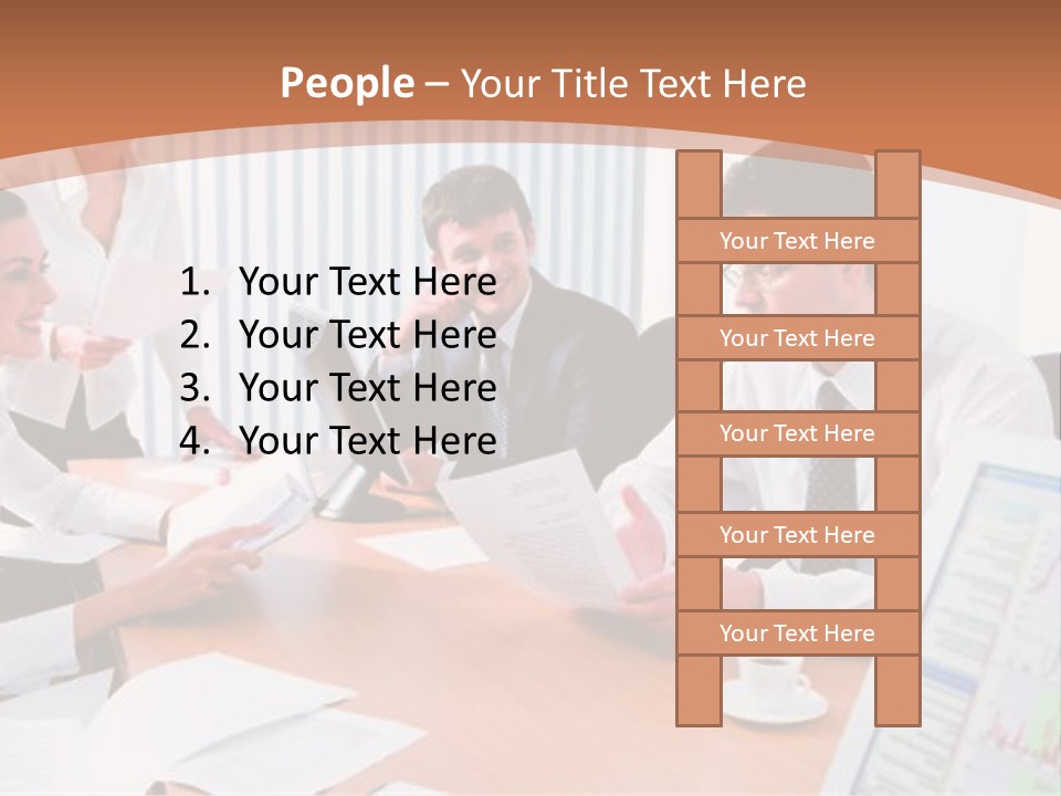 Portrait Of Four Professionals Sitting At The Table And Discussing A Business Idea In The Office PowerPoint Template