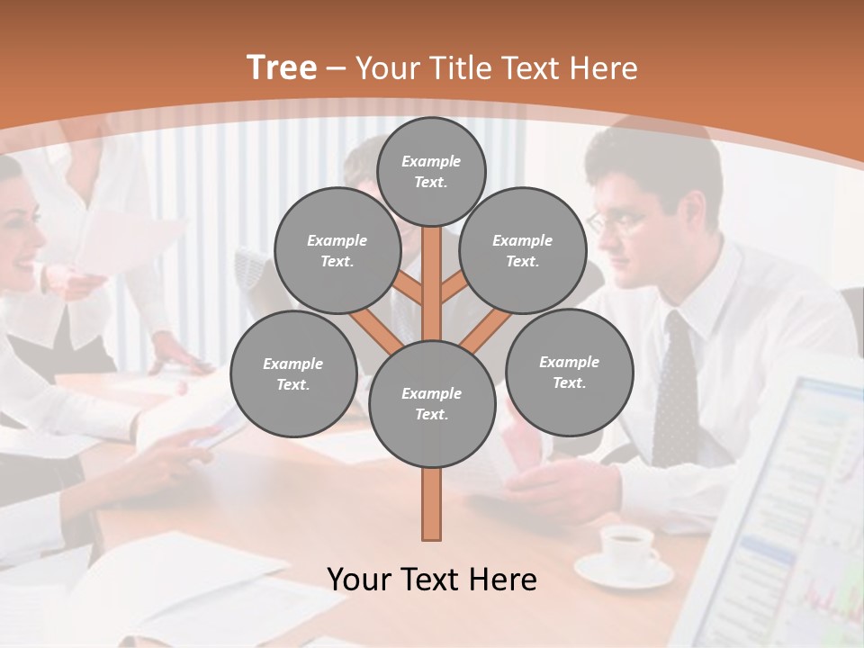 Portrait Of Four Professionals Sitting At The Table And Discussing A Business Idea In The Office PowerPoint Template