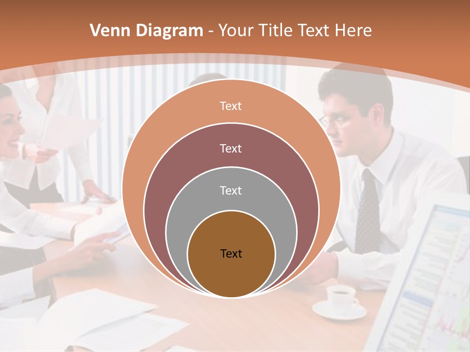 Portrait Of Four Professionals Sitting At The Table And Discussing A Business Idea In The Office PowerPoint Template