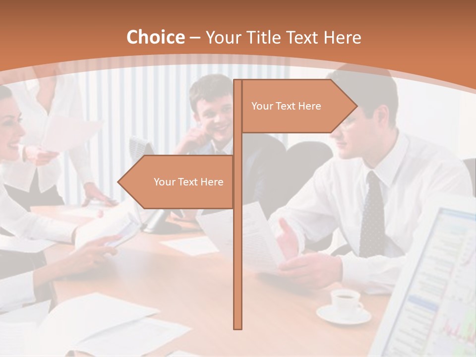 Portrait Of Four Professionals Sitting At The Table And Discussing A Business Idea In The Office PowerPoint Template