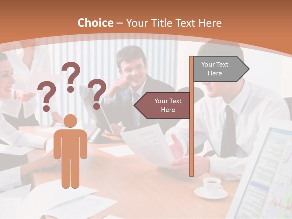 Portrait Of Four Professionals Sitting At The Table And Discussing A Business Idea In The Office PowerPoint Template