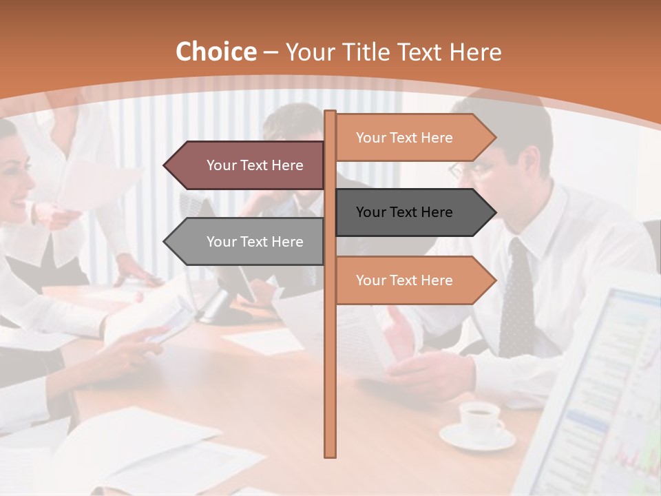Portrait Of Four Professionals Sitting At The Table And Discussing A Business Idea In The Office PowerPoint Template