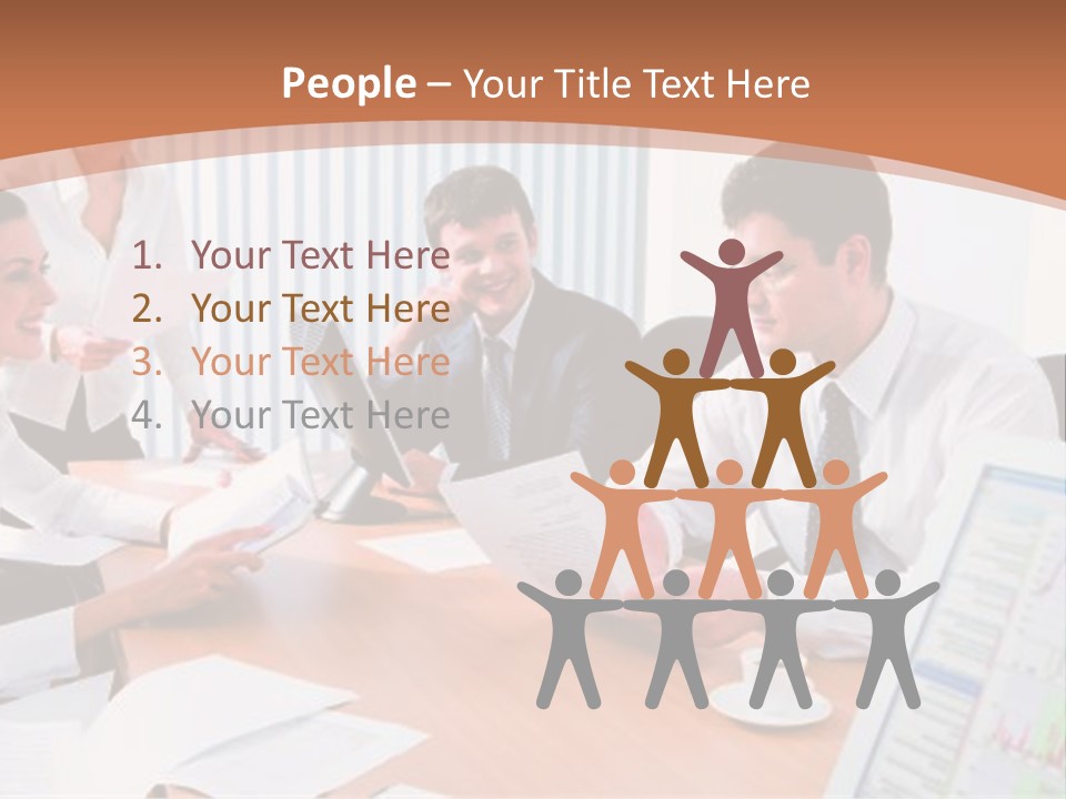 Portrait Of Four Professionals Sitting At The Table And Discussing A Business Idea In The Office PowerPoint Template