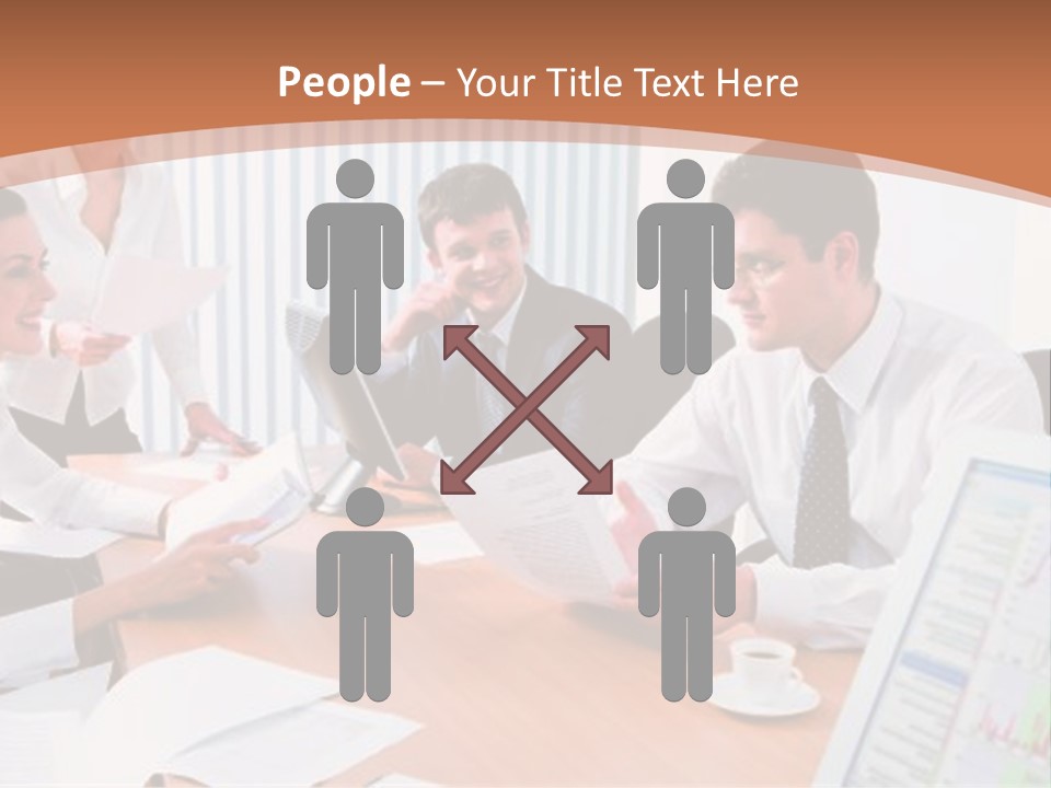 Portrait Of Four Professionals Sitting At The Table And Discussing A Business Idea In The Office PowerPoint Template