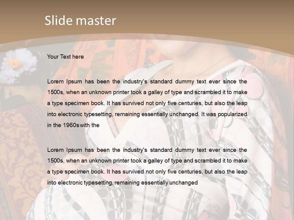 Happy Pregnancy Women Sitting On Sofa And Listing Photoalbum. PowerPoint Template