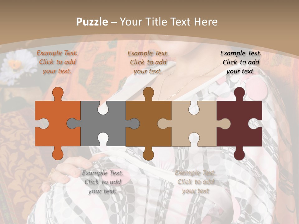 Happy Pregnancy Women Sitting On Sofa And Listing Photoalbum. PowerPoint Template