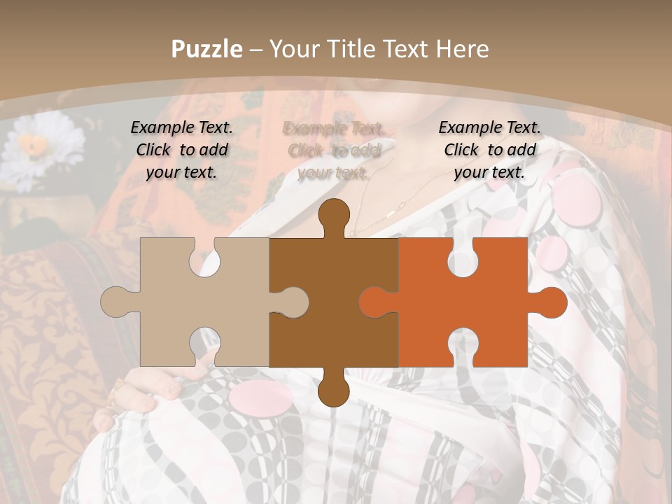 Happy Pregnancy Women Sitting On Sofa And Listing Photoalbum. PowerPoint Template