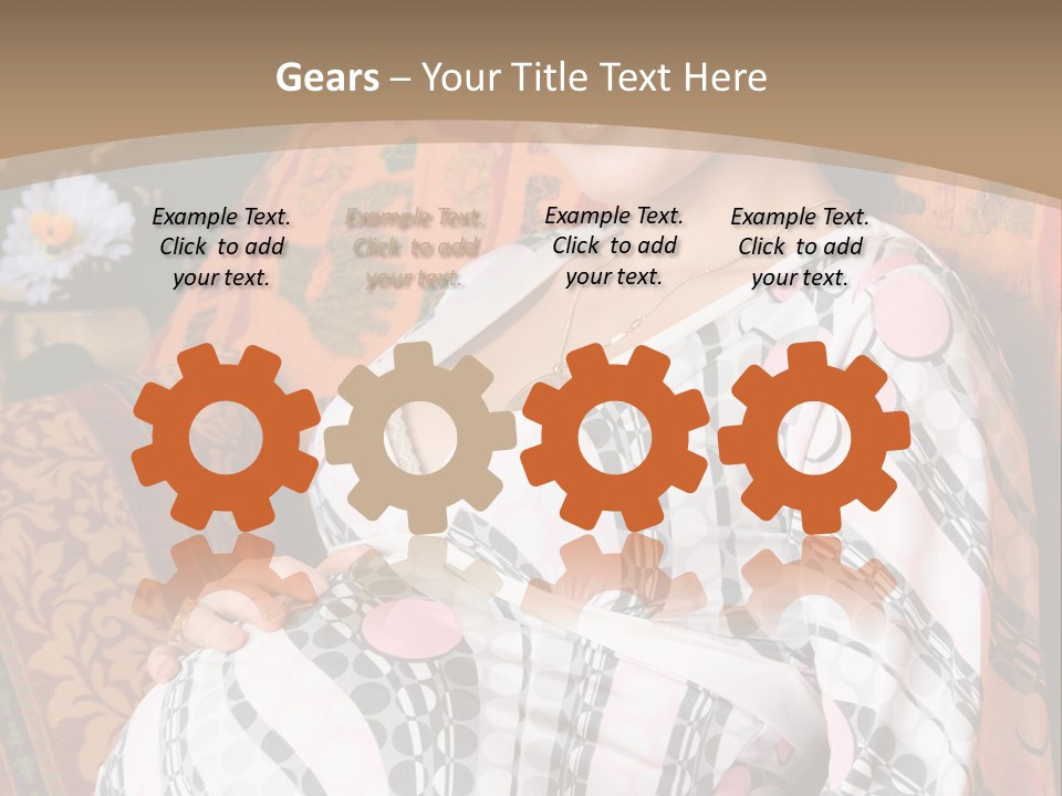 Happy Pregnancy Women Sitting On Sofa And Listing Photoalbum. PowerPoint Template