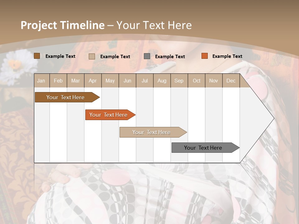 Happy Pregnancy Women Sitting On Sofa And Listing Photoalbum. PowerPoint Template