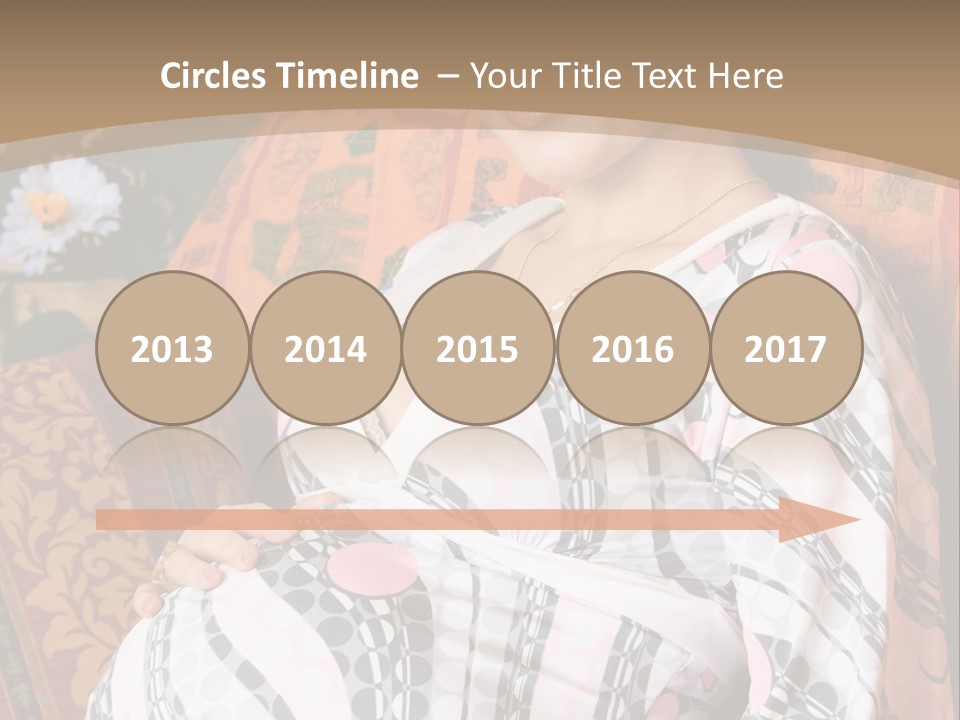 Happy Pregnancy Women Sitting On Sofa And Listing Photoalbum. PowerPoint Template