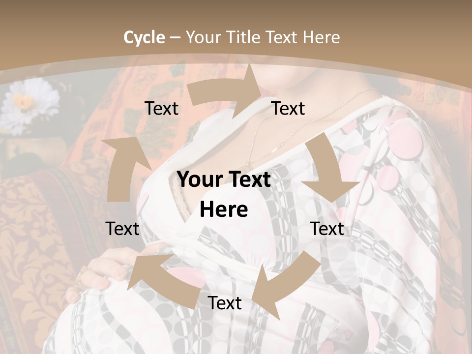 Happy Pregnancy Women Sitting On Sofa And Listing Photoalbum. PowerPoint Template