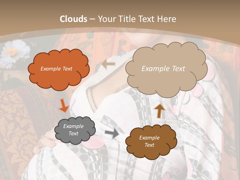 Happy Pregnancy Women Sitting On Sofa And Listing Photoalbum. PowerPoint Template