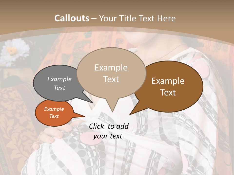 Happy Pregnancy Women Sitting On Sofa And Listing Photoalbum. PowerPoint Template