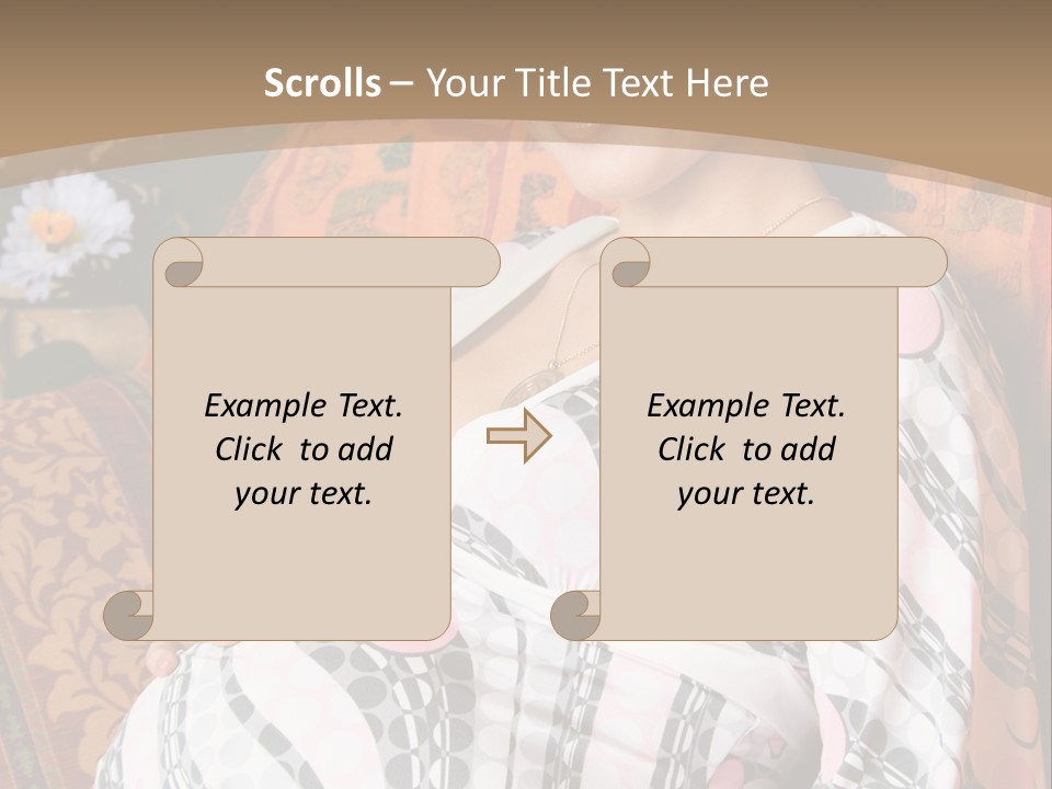 Happy Pregnancy Women Sitting On Sofa And Listing Photoalbum. PowerPoint Template