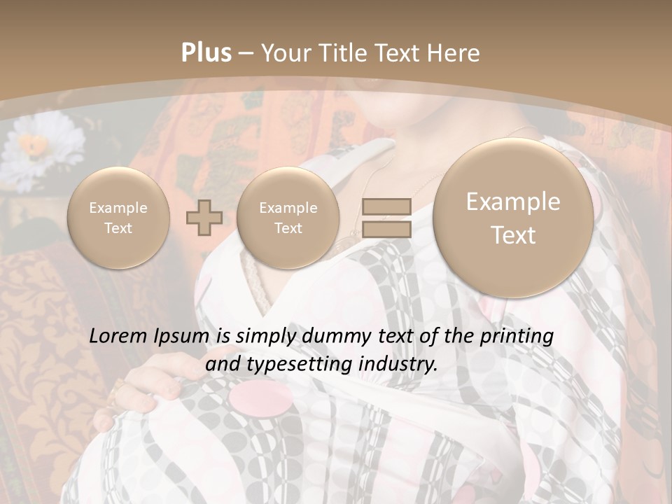 Happy Pregnancy Women Sitting On Sofa And Listing Photoalbum. PowerPoint Template