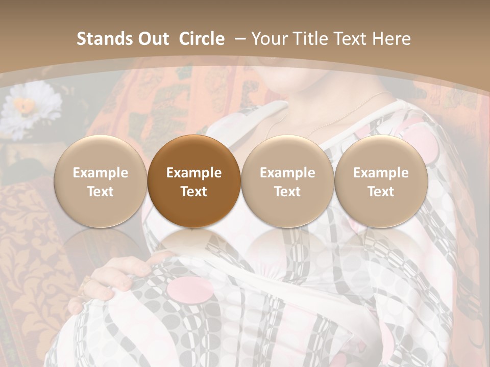 Happy Pregnancy Women Sitting On Sofa And Listing Photoalbum. PowerPoint Template