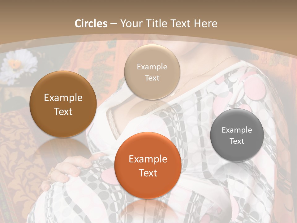 Happy Pregnancy Women Sitting On Sofa And Listing Photoalbum. PowerPoint Template