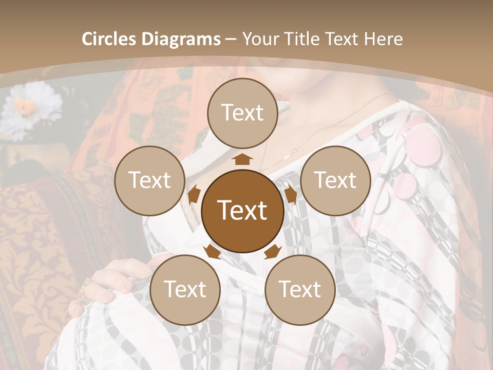 Happy Pregnancy Women Sitting On Sofa And Listing Photoalbum. PowerPoint Template