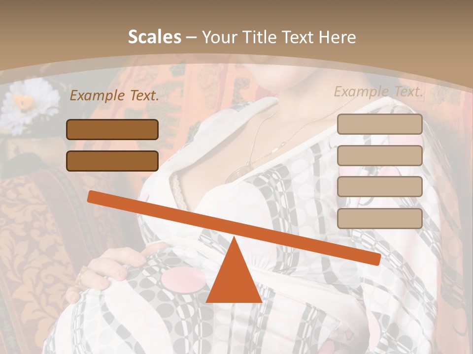 Happy Pregnancy Women Sitting On Sofa And Listing Photoalbum. PowerPoint Template