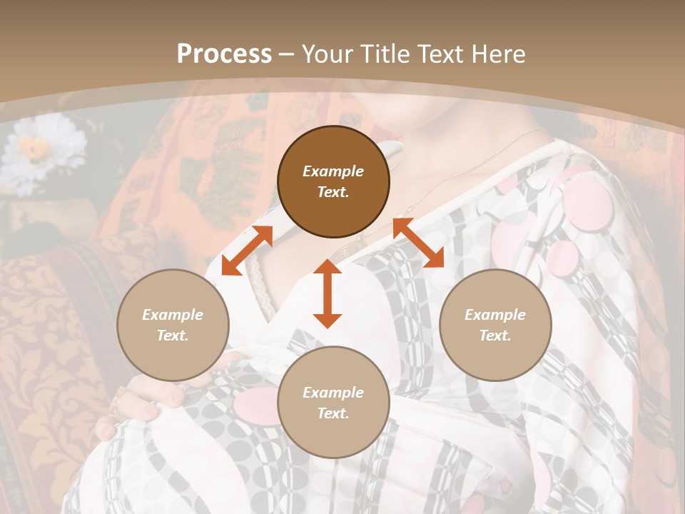 Happy Pregnancy Women Sitting On Sofa And Listing Photoalbum. PowerPoint Template