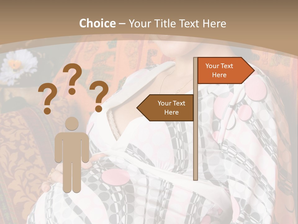 Happy Pregnancy Women Sitting On Sofa And Listing Photoalbum. PowerPoint Template