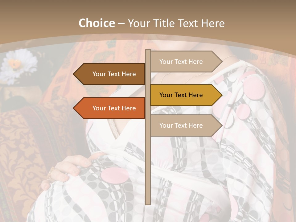 Happy Pregnancy Women Sitting On Sofa And Listing Photoalbum. PowerPoint Template