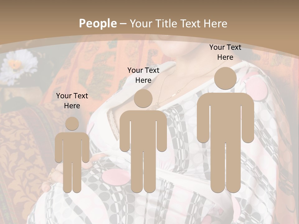 Happy Pregnancy Women Sitting On Sofa And Listing Photoalbum. PowerPoint Template