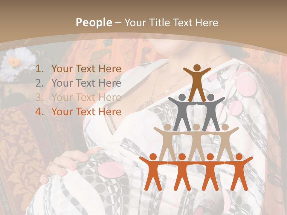 Happy Pregnancy Women Sitting On Sofa And Listing Photoalbum. PowerPoint Template