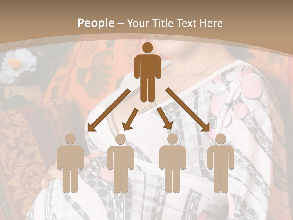 Happy Pregnancy Women Sitting On Sofa And Listing Photoalbum. PowerPoint Template