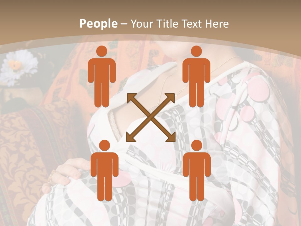 Happy Pregnancy Women Sitting On Sofa And Listing Photoalbum. PowerPoint Template